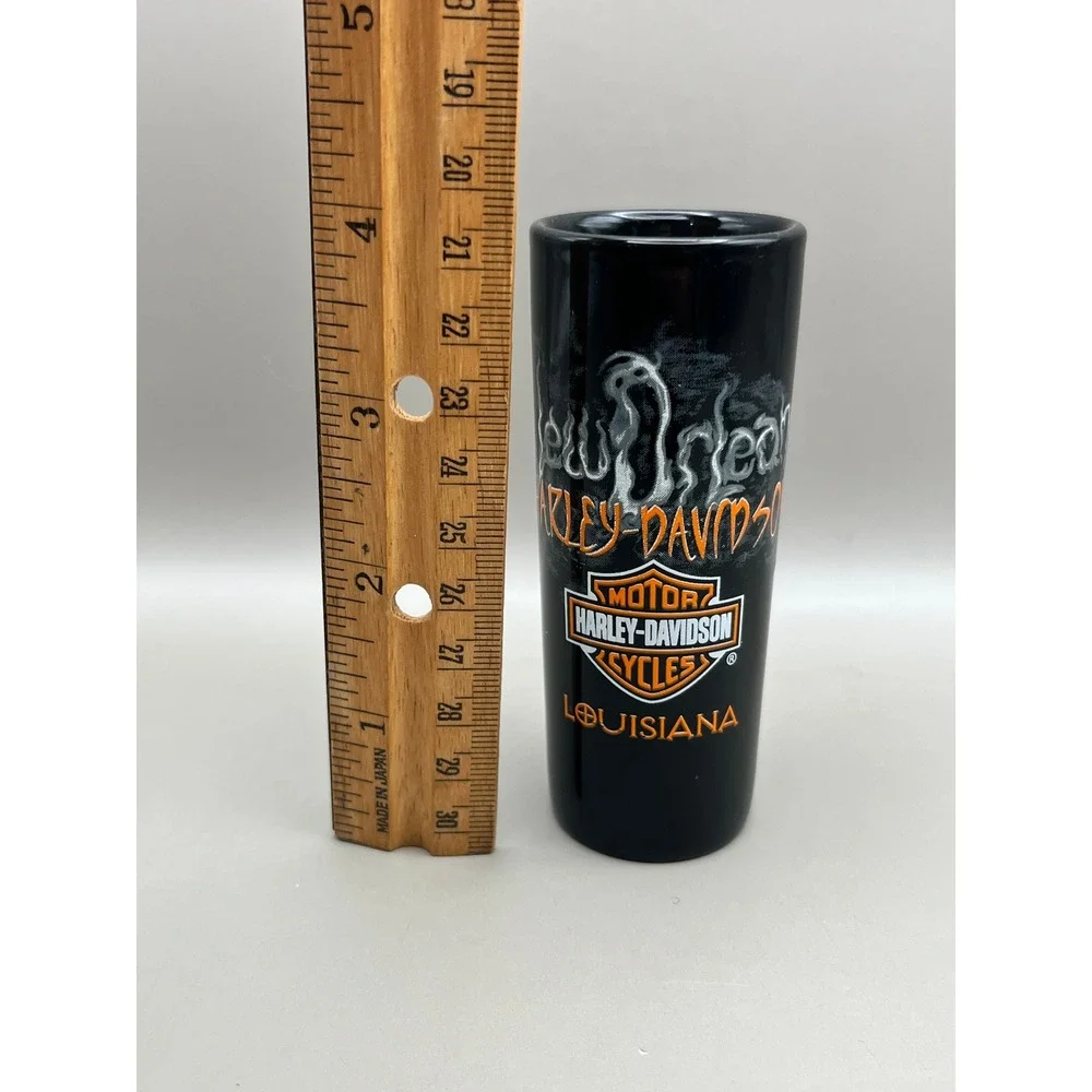 Harley-Davidson New Orleans Louisiana Shot Glass Black Ceramic Tall 4